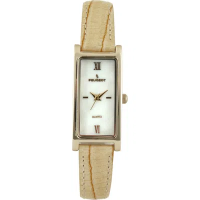 Peugeot Everyday Rectangular Tan Glossy Leather Watch- 35x18mm In Transparent