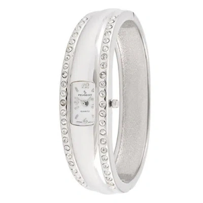 Peugeot Fashion Crystal Accented Cuff Bangle- 18mm In Silver