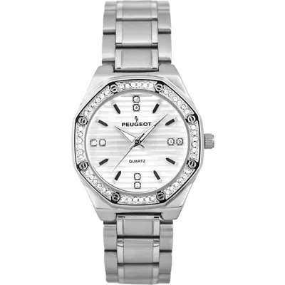 Peugeot Hexagonal Crystal Bezel Bracelet Watch- 32mm In Silver