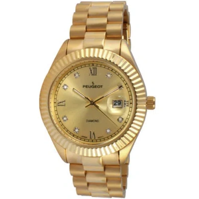 Peugeot Luxury Fluted Bezel, Genuine Diamond Bracelet Watch In Gold