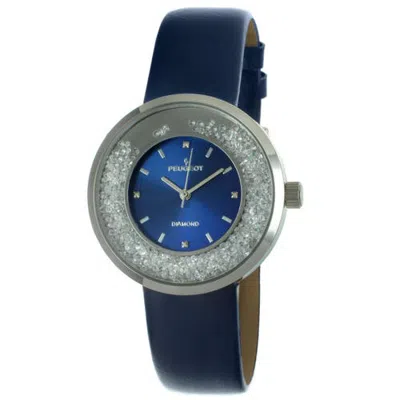 Peugeot Luxury Round Leather Floating Cz Dial Watch- 38mm In Blue