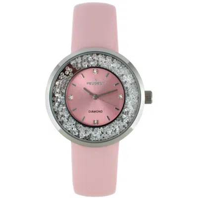 Peugeot Luxury Round Leather Floating Cz Dial Watch- 38mm In Pink