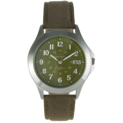 Peugeot Millitary Dial Calendar Canvas Strap Watch In Green