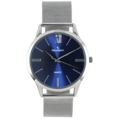 Peugeot Minimalist Clean Dial Steel Mesh Bracelet Watch In Blue