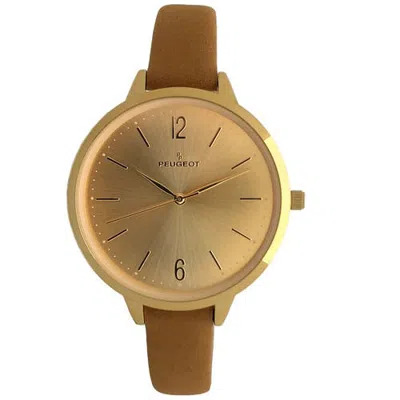 Peugeot Minimalist Large Round Skinny Leather Strap Watch- 38mm In Gold