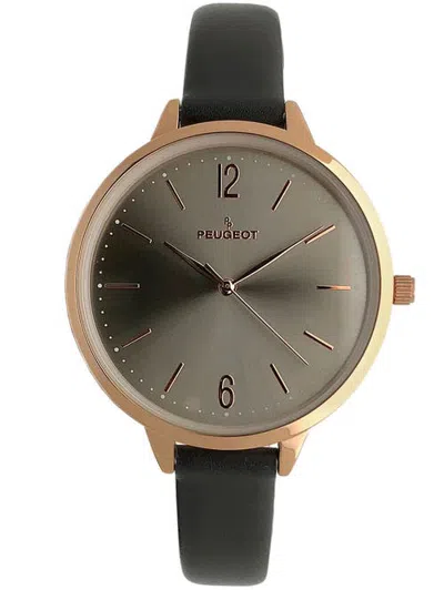 Peugeot Minimalist Large Round Skinny Leather Strap Watch- 38mm In Grey