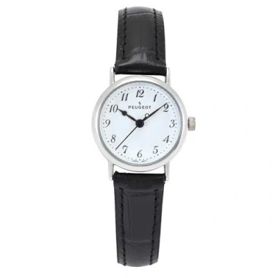 Peugeot Minimalist Small Face Easy Read Leather Watch- 27mm In Black