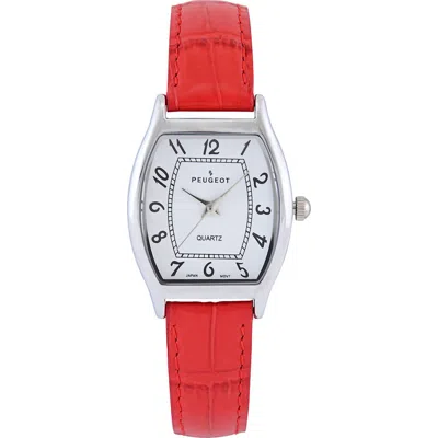 Peugeot Modern Cushion Leather Watch- 26x32mm In Red