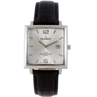 Peugeot Modern Square Calendar Leather Watch In Black