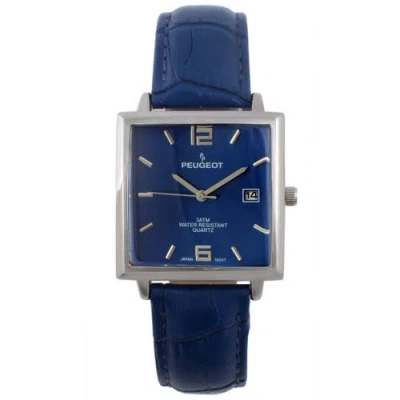 Peugeot Modern Square Calendar Leather Watch In Blue