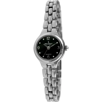 Peugeot Petite Round Self Adjustable Link Bracelet Watch- 22mm In Silver Black