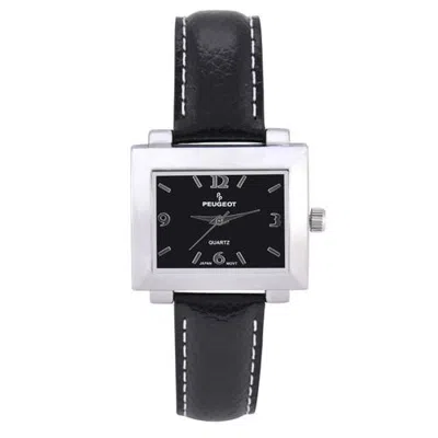 Peugeot Rectangular Easy Read Leather Watch In Black