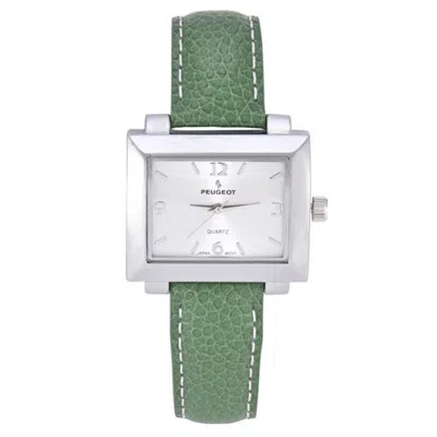 Peugeot Rectangular Easy Read Leather Watch In Green