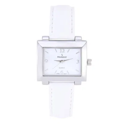 Peugeot Rectangular Easy Read Leather Watch In White