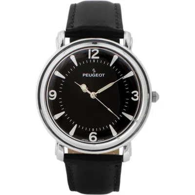 Peugeot Retro Design Domed Crystal Leather Strap Watch In Black