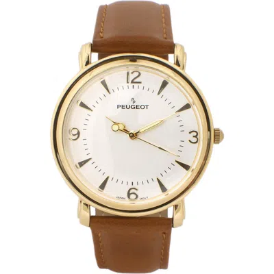 Peugeot Retro Design Domed Crystal Leather Strap Watch In Brown