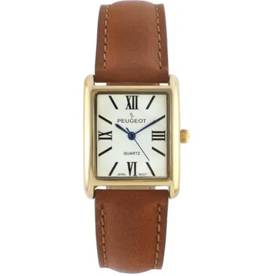 Peugeot Roma Tank Leather Strap Watch- 26x32mm In Brown