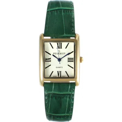 Peugeot Roma Tank Leather Strap Watch In Green