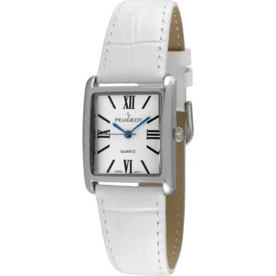 Peugeot Roma Tank Leather Strap Watch In White