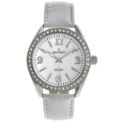 Peugeot Round Crystal Accented Bezel Leather Watch In Metallic
