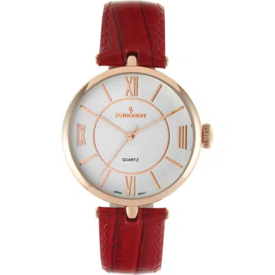Peugeot Round T Bar Leather Strap Watch- 38mm In White