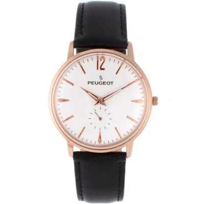 Peugeot Round Vintage Remote Sweep Leather Watch In Black