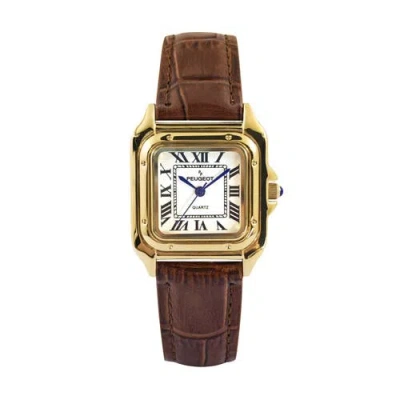 Peugeot Slim Leather Tank Watch- 36mm In Brown