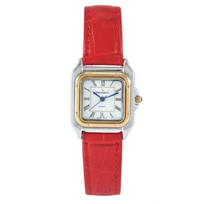 Peugeot Slim Leather Tank Watch- 36mm In Red