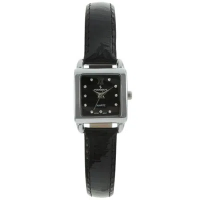 Peugeot Small Face Crystal Markers Glossy Leather Watch- 20mm In Black