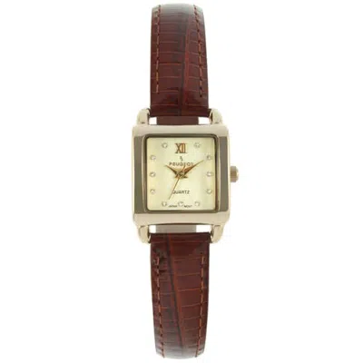 Peugeot Small Face Crystal Markers Glossy Leather Watch- 20mm In Brown