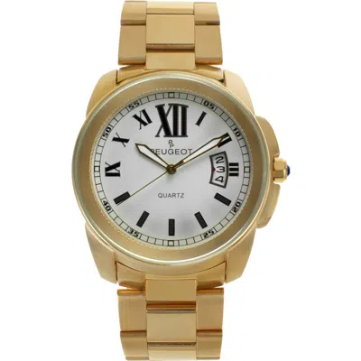 Peugeot Status Large Face Calendar Bracelet Watch In White