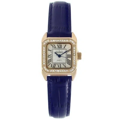Peugeot Status Square Crystal Bezel Leather Watch In Blue