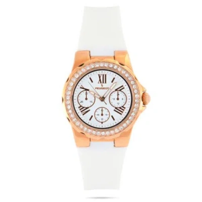 Peugeot Summer Crystal Bezel Silicone Rubber Watch- 38mm In White