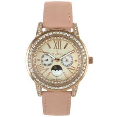 Peugeot Sun Moon Multi Fucntion Suede Watch In Pink