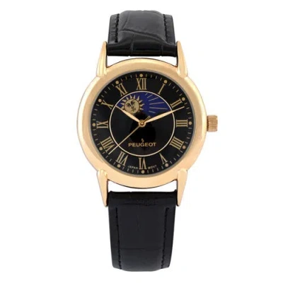 Peugeot Sun Moon Vintage Leather Strap Watch In Orange