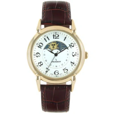 Peugeot Sun Moon Vintage Leather Strap Watch In Pattern