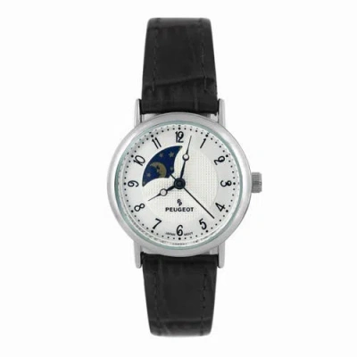 Peugeot Sun-moon Round Vintage Leather Watch- 26mm In Black