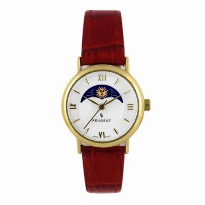 Peugeot Sun-moon Round Vintage Leather Watch- 26mm In Brown