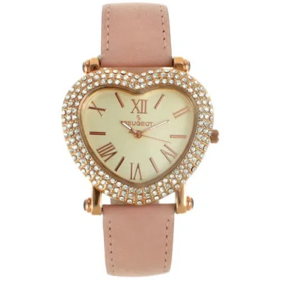 Peugeot Valentine Heart Shape Suede Watch- 40mm In Pink