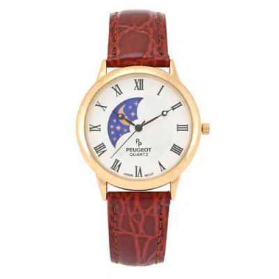 Peugeot Vintage Left Window Sun Moon Leather Watch- 38mm In Brown
