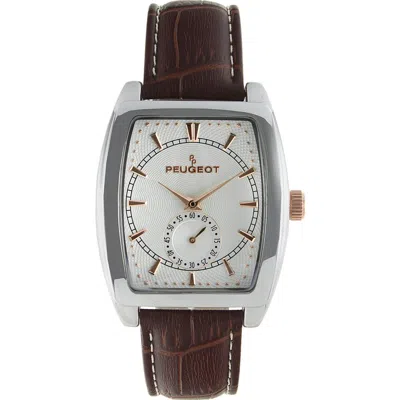 Peugeot Vintage Remote Sweep Leather Watch In Brown