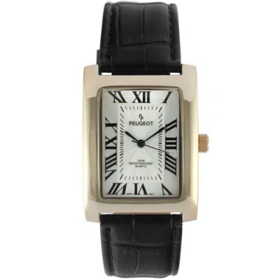 Peugeot Vintage Roman Numeral Tank Leather Watch In Black