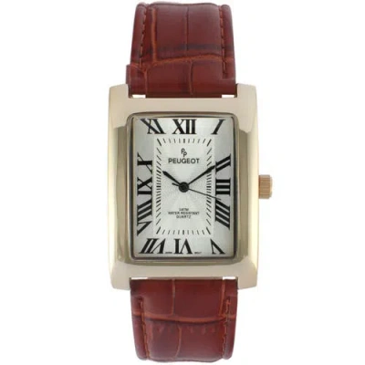 Peugeot Vintage Roman Numeral Tank Leather Watch In Brown