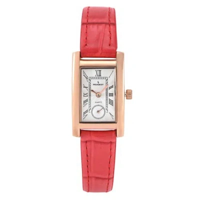 Peugeot Vintage Tank Remote Sweep Leather Watch- 20x35mm In Red