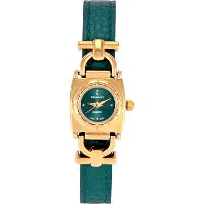 Peugeot Women's Horsebit Watch With Slide-through Leather Band- 20mm In Green