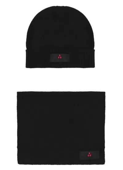 Peuterey Beanie And Scarf Set In Black