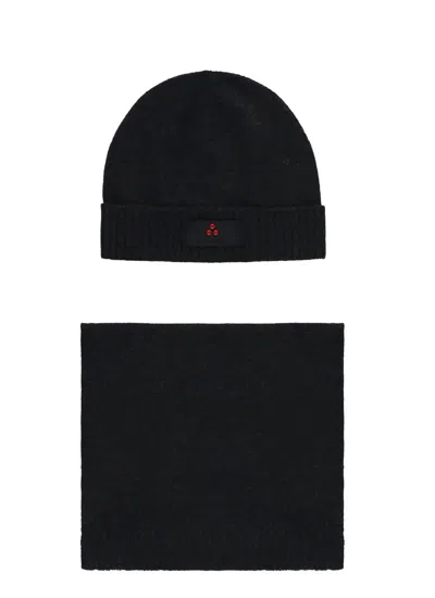 Peuterey Beanie And Scarf Set In Black