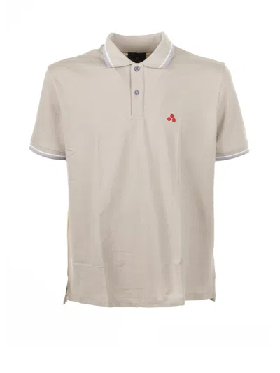 Peuterey Beige Polo Shirt With Contrasting Logo In Gray