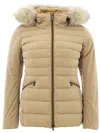 PEUTEREY BEIGE QUILTED JACKET WITH FUR DETAIL