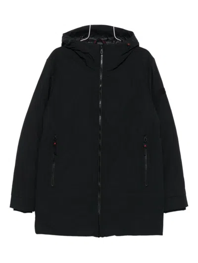 PEUTEREY BLACK COAT WITH HOOD AND ZIPPERED POCKETS